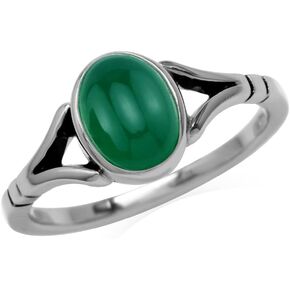 Silvershake 8X6mm Genuine Cabochon Stone 925 Sterling Silver Solitaire Casual Ring Jewelry for Women or Teen