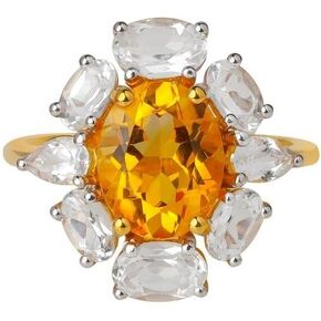 YoTreasure Citrine White Topaz 925 Sterling Silver Gold Plated Cluster Ring Jewelry