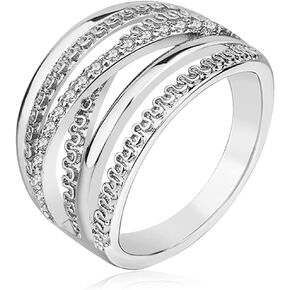 SWBRJ S925 Sterling Silver Entwined Lines Chunky Ring,Multi Cross Lines Statement Wide Band Ring for Women Girls,Lines Knot Thumb Index Full Finger Ring Jewelry Gift for Her