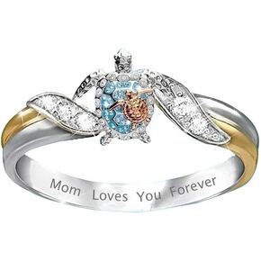 FUTIMELY Turtle Ring Mom Loves You Forever Statement Ring for Women Girls Crystal Animals Healthy Longevity Sea Turtle Ring,Best Gifts for Mom at Mother's Day