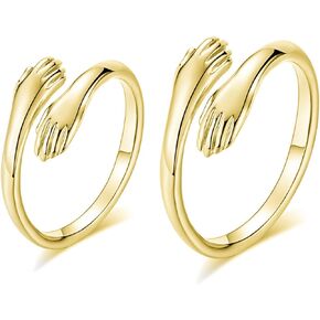 2 Pcs Love Hug Valentine's Day Open Adjustable Ring Set Friendship Couple Lover Statement Creative Romantic Wedding Engagement Hugging Hands Jewelry for Women Men