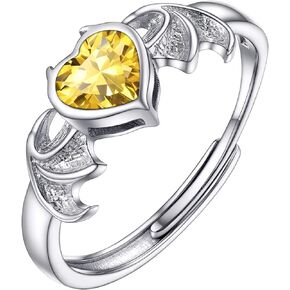 PROSILVER 925 Sterling Silver Cute Bat Wings Ring, Halloween Jewelry for Women, Gorgeous Birthstone Heart Ring Jan-Dec, Adjustable, Come Gift Box