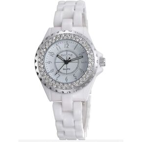 Women's Watches Swarovski Crystal Analog Quartz Waterproof White Ceramic Watch for Ladies Bracelet Watch