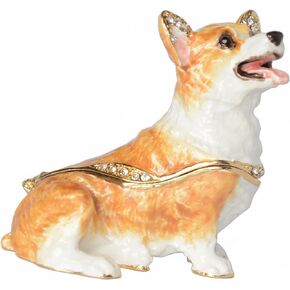 Welsh Corgi Trinket Box Jewelry Box Hand Painted Decorative Box with Hinged Lid Ring Earring Holder Dog Figurine Collectible