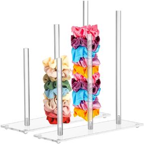 Cabilock 3-Tiers Acrylic Scrunchie Holder Stand Hair Tie Organizer Clear Hair Accessories Storage Rack Organizer Bracelet Stands for Women Teen Girls Gifts 2PCS