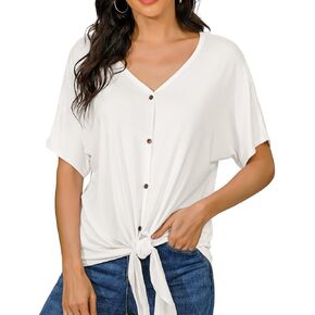 IUGA T Shirt for Women V Neck T Shirts Womens Summer Tops Tie Knot T-Shirts Short Sleeve Blouses Fashion Casual Shirts