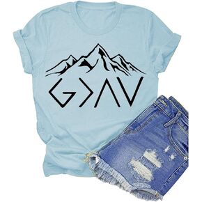 God is Greater Than The Highs Lows Mountains Casual Graphic Tees Short Sleeve Shirts for Women Crewneck Tops