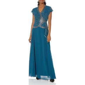 J Kara Women's Petite Faux Wrap Long Dress W/Flutter Sleeve in Kuwait