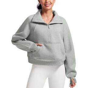 CRZ YOGA Womens Fleece Lined Half Zipper Sweatshirts Funnel Neck Long Sleeve Oversized Pullover Hoodies with Thumb Holes