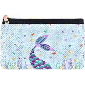 Mermaid Toiletry Bag - Reversible Sequin Cosmetic Bag for Girls Women Pink Portable Vanity Beauty Makeup Pouch Purse Pencil Case Travel Birthday Christmas Gift
