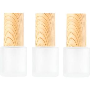 3Pcs 30ml 1oz Matte Glass Pump Bottles Travel Pump Bottle Lotion Bottle Travel Container Soap Dispenser Toiletries Bottle Containers with Wood Grain Lid for Shampoo Cream Liquid Essential Oils