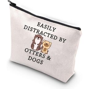 MNIGIU Otter Gift Dog Lover Makeup Bag Easily Distracted by Otters and Dogs Zipper Pouch Bag Gift (book sleeve)