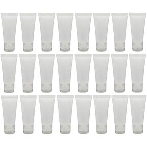 QUUPY 24Pcs 50ml/1.7oz Empty Refillable Plastic Squeeze Cosmetic Soft Tube Vial Bottles with Flip Cover Makeup Travel Sample Packing Storage Toiletries Container for Facial Cleaner Body Lotion