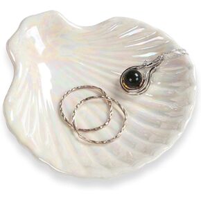 Ring Holder Dish Jewelry Tray,Shell Shape Ceramic Engagement Ring Holder Trinket Dish for Organizing Rings Earrings Keys Birthday Engagement Wedding Gifts for Couples Women in Kuwait