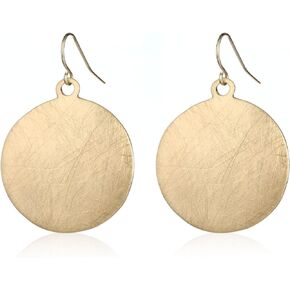 HONGYE Brushed Gold Silver Rose Gold Colored Round Disc Shaped Drop Earring Hook Earring