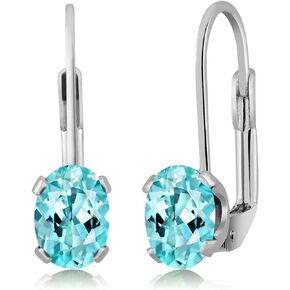 Gem Stone King 925 Sterling Silver Aqua Apatite Earrings For Women (1.64 Cttw, Oval 7X5MM)