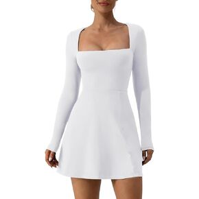 Womens Square Neck Bodice Bodycon Dress Long Sleeve Built in Bras Mini Prom Dresses