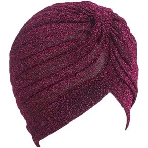 canjoyn Unisex Glitter Twist Pleated Hair Wrap Stretch Turban Hat Chemo Beanie Cap Headwear Black