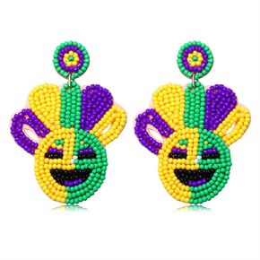 Mardi Gras Earrings Handmade Mardi Gras Mask Marching Boot Beaded Drop Dangle Earrings for Women Girls Carnival Cosplay Party Jewelry Gifts
