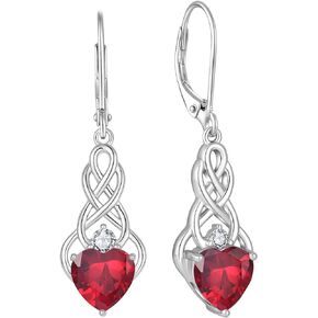 FJ Women Celtic Knot Drop Earrings Sterling Silver Good Luck Celtic Trinity Love Knot Leverback Dangle Earrings with Gemstones