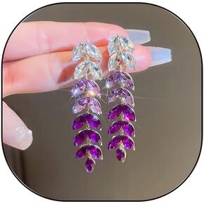 Purple Rhinestone Tassel Earrings for Women,Glitter Crystal Purple Chandelier Earrings Rhinestone Drop Earrings in Kuwait