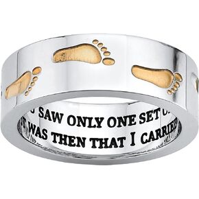 PalmBeach Yellow Gold Ion-Plated Stainless Steel Two Tone "Footprints in the Sand" Ring (7mm) Sizes 6-14