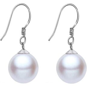 Sterling Silver Big Pearl Earrings for Women Freshwater Cultured Pearls Dangle Drop Earring Jewelry for Girls Large Round White Pearl Studs Earrings