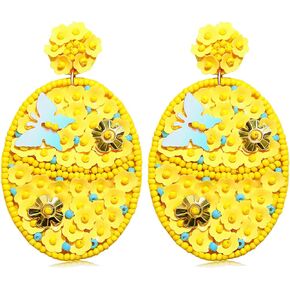 CEALXHENY Beaded Easter Earrings Handmade Easter Bunny Egg Earrings for Women Cute Spring Holiday Easter Rabbit Dangle Drop Earrings Jewelry Gifts