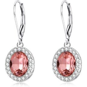 AOBOCO oval Halo Earrings Sterling Silver Leverback Earrings Embellished with Crystal from Austria, Hypoallergenic Dangle Drop Earrings, Fine Jewelry Gifts for Women