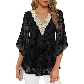 بلوزات VALOLIA النسائية 3/4 كم قمصان أنيقة ورقبة على شكل V قمصان أنيقة عصرية 2024 in Kuwait