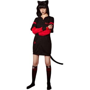 Girls Black Red Hoodie Long Sleeves Hooded Halloween Pajama Dress