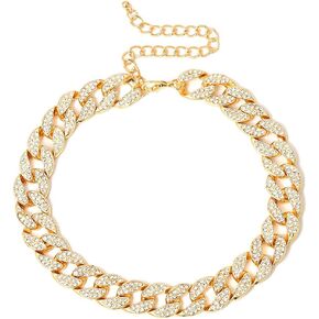 EARENT مكتنزة حجر الراين المختنق قلادة الذهب الكوبية ربط سلسلة سباركلي القلائد سلسلة الورك البوب ​​الرقبة مجوهرات للنساء in Kuwait