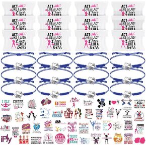 74 Pack Cheerleader Gifts Tenins Gift Set - 12 Cheer Makeup Bag 12 Adjustable Cheer Bracelets 50 Cheerleading Stickers for Cheer Team Party Favors Girls Cheerleader Christmas Gifts