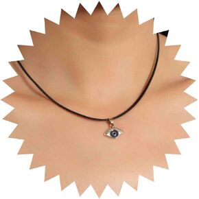 Aneneiceera Boho Evil Eye Pendant Necklace Blue Eye Choker Necklace Turkish Glass Leather Black Rope Chain Bohemia Necklace Jewelry Gift Lucky Protection for Women and Girls