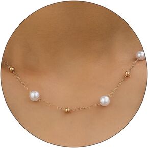 Pearl Choker Necklace Gold Bead Chain Necklace Pearl Beaded Necklaces for Women White Pearl Beaded Necklace for Girls Gifts