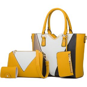 NICOLE & DORIS Women Handbags Fashion Colour Block Shoulder Bag Large Tote Bags Crossbody Bag Clutch Bags 4-in-1 Set Bag in Kuwait