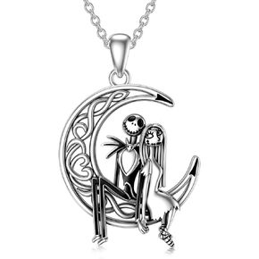 Valentine's Day Gift for Her Nightmare Jewelry Sterling Silver Nightmare Necklace Jack and Sally Necklace Skull Necklace Nightmare Gifts Heart Necklace Moon pendant Birthday Xmas Gifts for Women Wife Daughter Couple