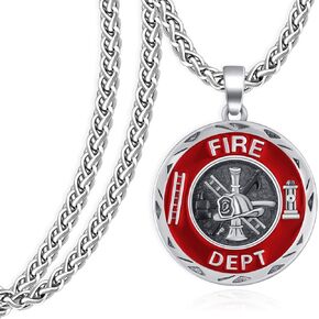 Firefighter Necklace for Men 925 Sterling Silver Fire Dept Firefighter Pendant Necklace Fire Fighter Gifts for Men Women with 22"+2" Rolo Chain