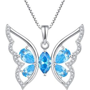 YL Butterfly Necklace for Women 925 Sterling Silver Birthstone Butterfly Pendant Jewelry Gifts