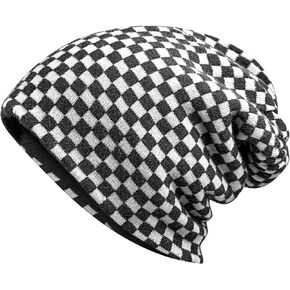 CLAPE Plaid Slouch Beanie Skull Cap Oversized Long Baggy Winter Warm Hats Soft Ski Hat Slouchy Skullies Cap