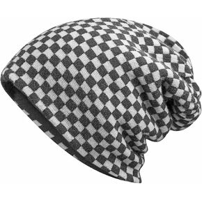 CLAPE Plaid Slouch Beanie Skull Cap Oversized Long Baggy Winter Warm Hats Soft Ski Hat Slouchy Skullies Cap