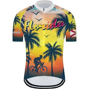 Florida Cycling Jersey Men's Florida State Cycling Shirt Florida Flag Bike Short Sleeve Road Biking Wear Bicycle Shirt