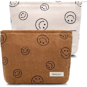 Corduroy Makeup Bag Cosmestic Bag Large Capacity Ladies Women Aesthetic Make Up Organizer Accessories Zipper Pouch Purse （Brown+wihte bear）