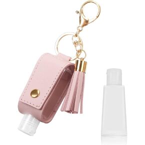 Unaone 1oz/30ml Hand Sanitizer Holder Travel Size, Empty Bottles Leather Sanitizer Holder with Keychain Portable Small Squeeze Bottle Refillable Container for Toiletry Lotion Liquid Soap Shampoo Black in Kuwait