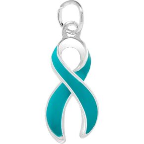 Large Teal Ribbon Awareness Charms – Bulk Inexpensive Teal Ribbon Shaped Charms for Sexual Assault, Rape and Ovarian Cancer Awareness - Perfect for Jewelry Making, Bracelets, Necklaces, DIY Projects, Support Groups and Fundraisers