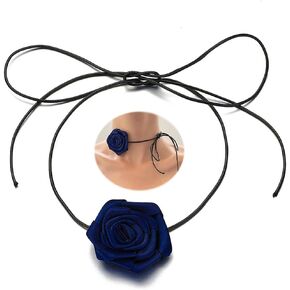 Handmade Flower Rose Choker Necklace Vintage Floral Long Wrap Leather Neck Collar Tie Y2k Cosplay Party Neck Accessories for Women and Girls