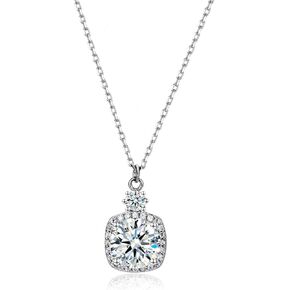2.0ct Moissanite Pendant Necklace For Women, 8.0mm D Color 18K White Gold Silver Plated, Round Cut Diamond Necklace, Suitable For Wedding, Engagement, Friend's Eternal Promise