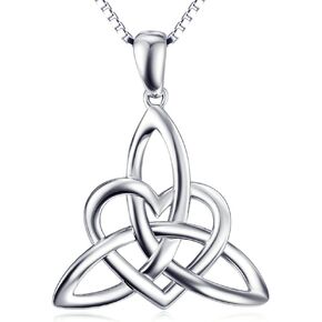 DAOCHONG Celtic Necklace Sterling Silver Irish Celtic Knot Love Knot Triquetra Knot Pendant Claddagh Necklace for Women