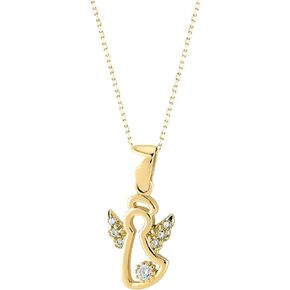 14k Real Gold Angel Necklace for Women | 14k Solid Gold Guardian Angel Necklace | Small Angel Pendant Necklace | Dainty Heart and Angel Jewelry | Gifts for Christmas, 18"