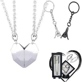 Couple Matching Magnetic Heart Shape Necklace & Pinky Promise Keychain & Floating clear effect display box bff Relationship